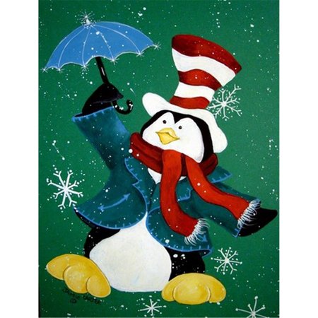 PATIOPLUS Just Dropping In To Say Hello Christmas Penguin Flag Garden Size PA733044